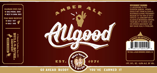 image of beer label for Allgood Amber Ale - Bull & Bush Brewery
