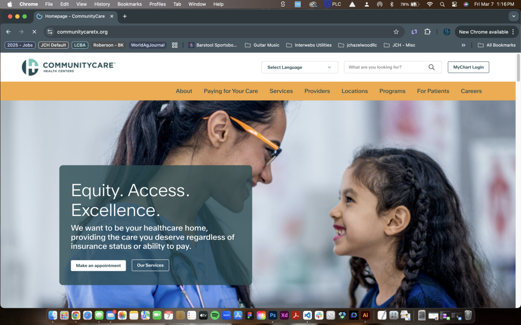 screenshot of communitycaretx.org homepage