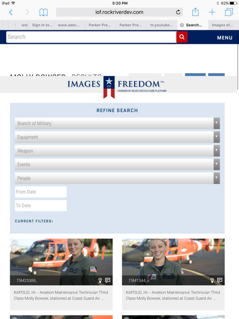 image of the Images of Freedom search filter modal window - tablet view