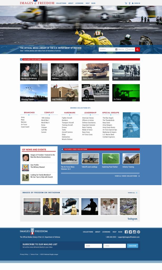 Images of Freedom screenshot of possible homepage layout