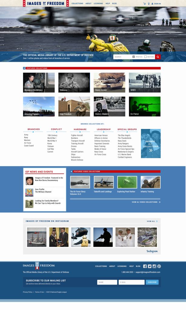 Images of Freedom screenshot of possible homepage layout