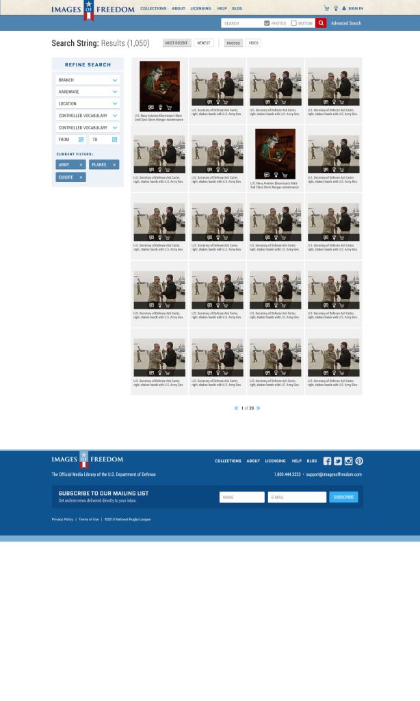 Images of Freedom screenshot of possible search results layout