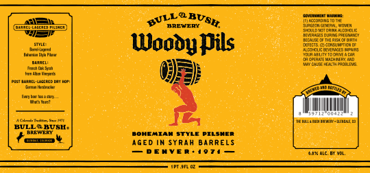 image of bottle label for Woody Pils - Barrel Aged Bohemian Style Pilsner - Bull & Bush Brewery